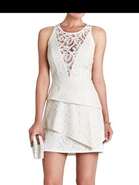 BCBGMaxAzria Hanah Off-white Lace Tiered mini Dress
